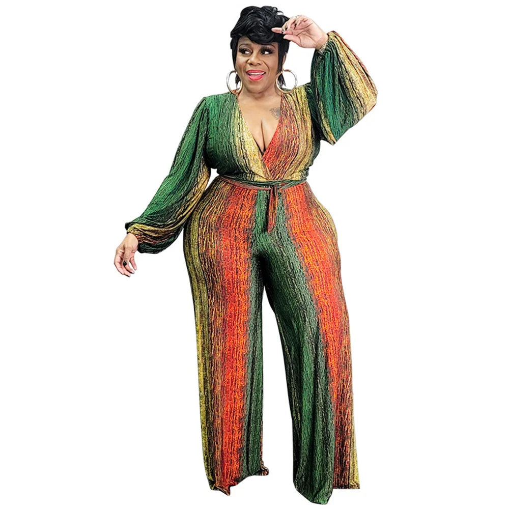New Plus Size Women Jumpsuits Elegant V Neck Long Sleeve Rompers Office Lady Straight One Piece Outfits Wholesale Drop Shipping