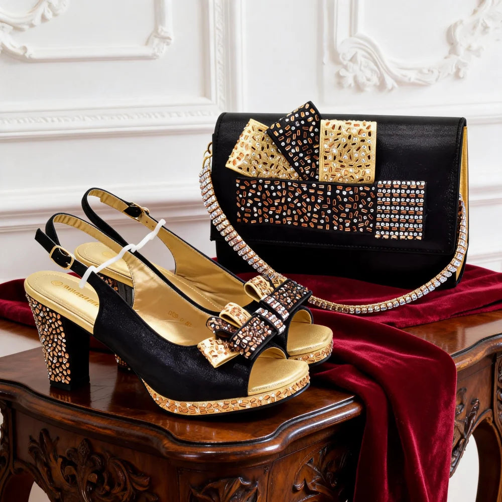 Italian Wedding Matching Shoes and Bags Decorated with Rhinestone African Shoes and Bags Matching Set Ladies Shoes Luxury