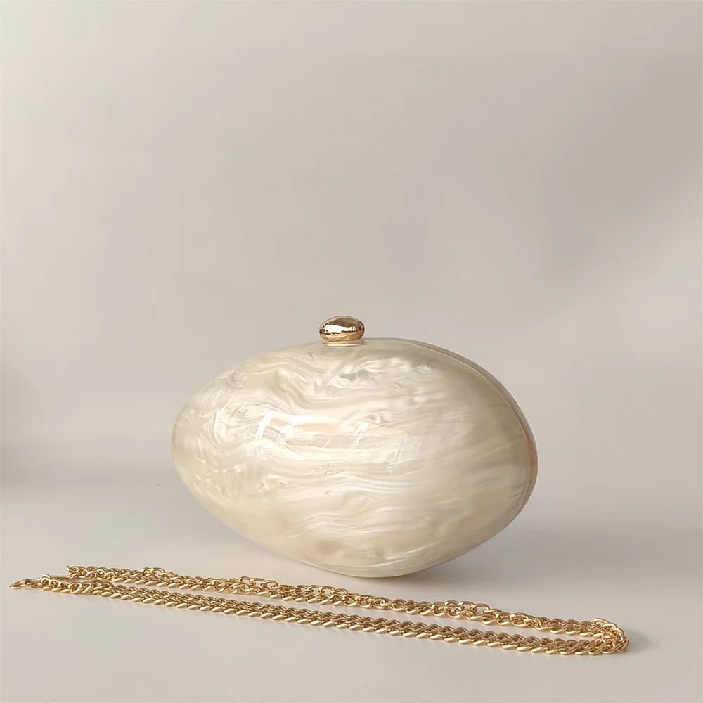Oval Marble Beige Shell Acrylic Luxury Elegant Lady Evening Bag Cute Handbag Wedding Lady Girl Female Mini Purse
