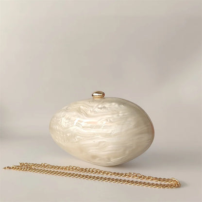 Oval Marble Beige Shell Acrylic Luxury Elegant Lady Evening Bag Cute Handbag Wedding Lady Girl Female Mini Purse