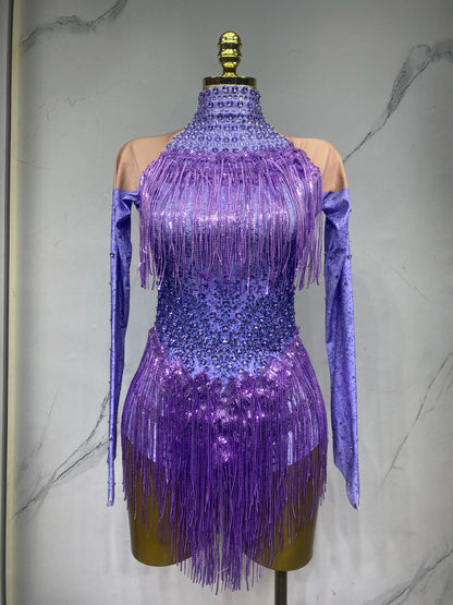 Sparkly Rhinestones Sequins Tassels Bodysuit for Women Sexy Performance Dance Costume Singer Dancer Leotard Show Stage Wear
