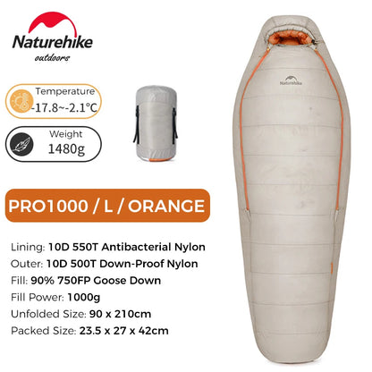 Naturehike Snowbird Pro Goose Down Sleeping Bag Winter Sleeping Bag Ultralight Hiking Camping Goose Sleeping Bag Thickened Cold
