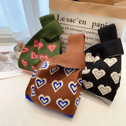 Handmade Knit Handbag Niche Design Knot Wrist Bag Reusable Mini Tote Bag Women Girls  Shoulder Bag New Fashion Shopping Bags