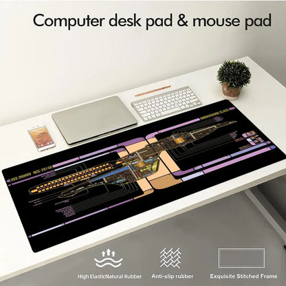 Spaceship Blueprints Mouse Pad Large Computer Office Game Table Mat Rubber Anti-slip Stitched Keyboard Mats 90x40 XXL Desk Pads