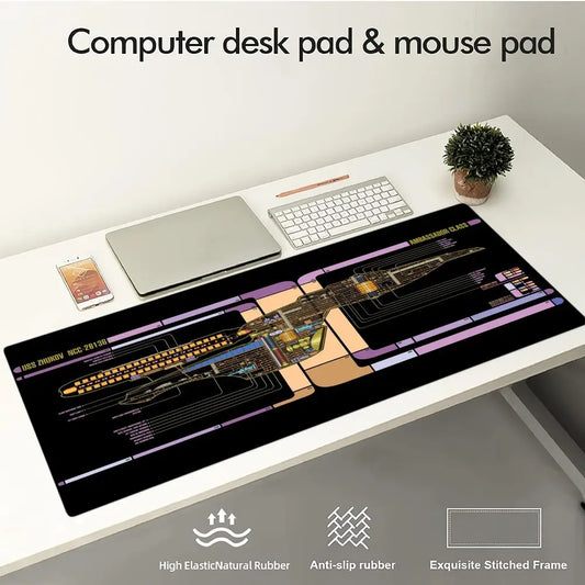 Spaceship Blueprints Mouse Pad Large Computer Office Game Table Mat Rubber Anti-slip Stitched Keyboard Mats 90x40 XXL Desk Pads