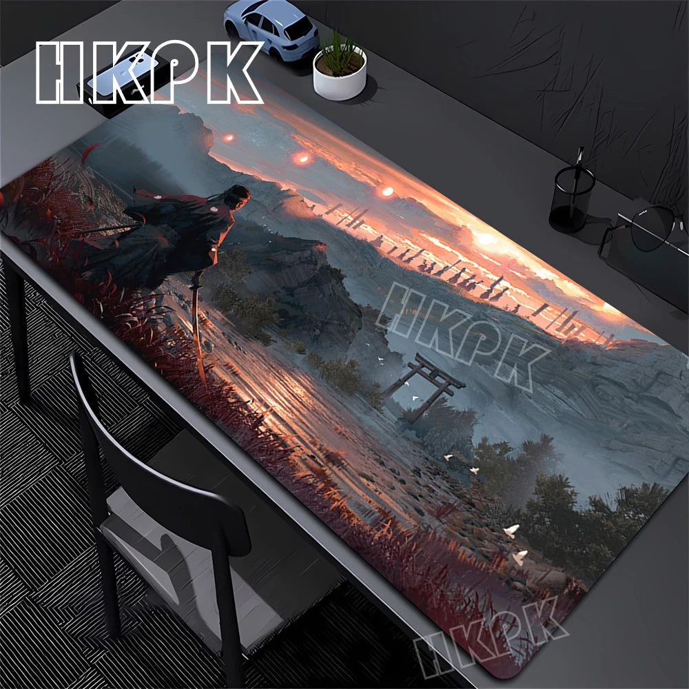 Large Computer Gamer Table Mat Ghost of Tsushima Samurai  Mouse Pad Laptop Desk Mats PC Mousepad Non-slip Rubber keyboard Pads