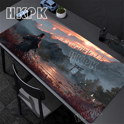 Large Computer Gamer Table Mat Ghost of Tsushima Samurai  Mouse Pad Laptop Desk Mats PC Mousepad Non-slip Rubber keyboard Pads