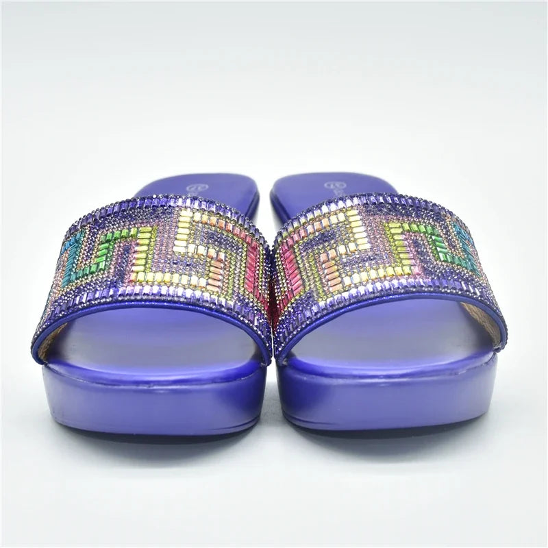 New African Wedding Shoes Decorated with Rhinestone Luxery Shoes Women Open Toe Shoes Slip on Italian Ladies Shoes and Sandals