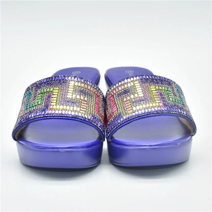 New African Wedding Shoes Decorated with Rhinestone Luxery Shoes Women Open Toe Shoes Slip on Italian Ladies Shoes and Sandals