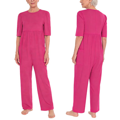 Women Special Need Adaptive Clothing Elderly Alzheimer Dementia Back Zipper Anti-Strip Nursing Jumpsuit Homewear Sleepwear