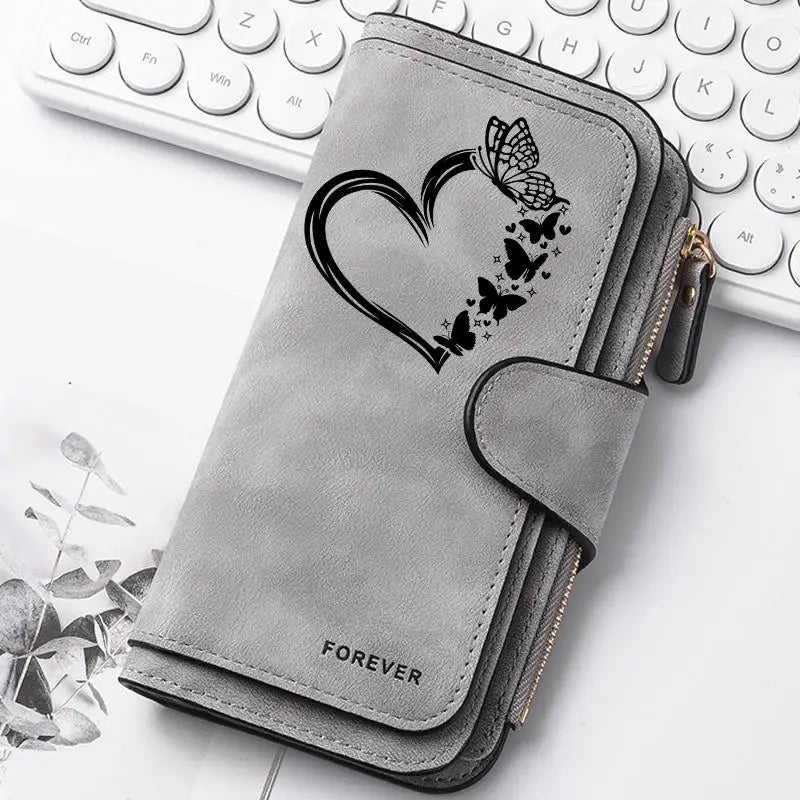 Heart-Shaped Animal Paw Butterfly Print Design Women Wallets Card Coin Wallet for Girls Purse ID Wallets Female Coin Purse Gift