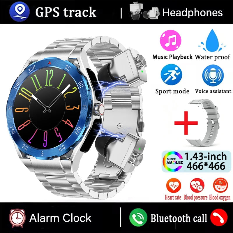 2026 New TWS 2-in-1 Smart Watch Earphones 1.43 "AMOLED Screen with Heart Rate Sleep Monitoring Music Player NFC IP67 Smartwatch