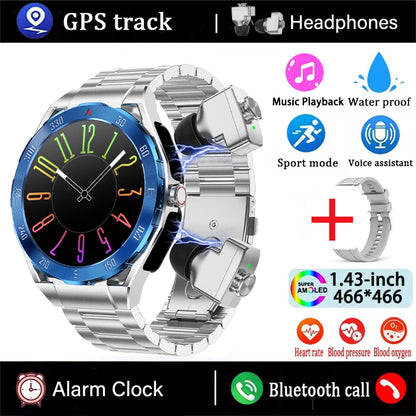 2026 New TWS 2-in-1 Smart Watch Earphones 1.43 "AMOLED Screen with Heart Rate Sleep Monitoring Music Player NFC IP67 Smartwatch
