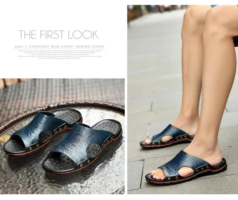 Men Summer Slippers Breathable Luxury Sandals Shoes Beach Classics Leather Mens Slippers Outdoor Flip Flop Indoor Slides Man