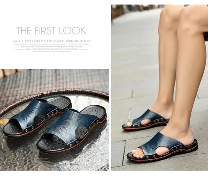 Men Summer Slippers Breathable Luxury Sandals Shoes Beach Classics Leather Mens Slippers Outdoor Flip Flop Indoor Slides Man