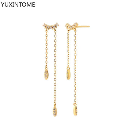 925 Sterling Silver Needle Long Chain Stud Earrings For Women Exquisite Zircon Geometric Tassel Pendant Earrings Luxury Jewelry