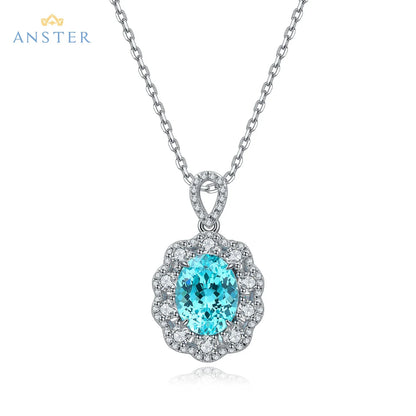 Women Diamonds Pendant Necklaces Charms 925 Silver Lab Paraiba Jewelry