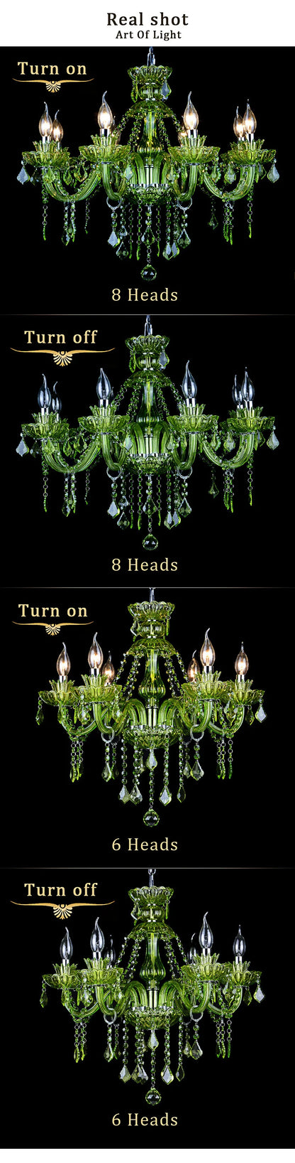 European Green Crystal Living Room Bedroom Candle Chandelier Restaurant Cafe Hotel Lobby Ceiling Decoration E14 Pendent Lights