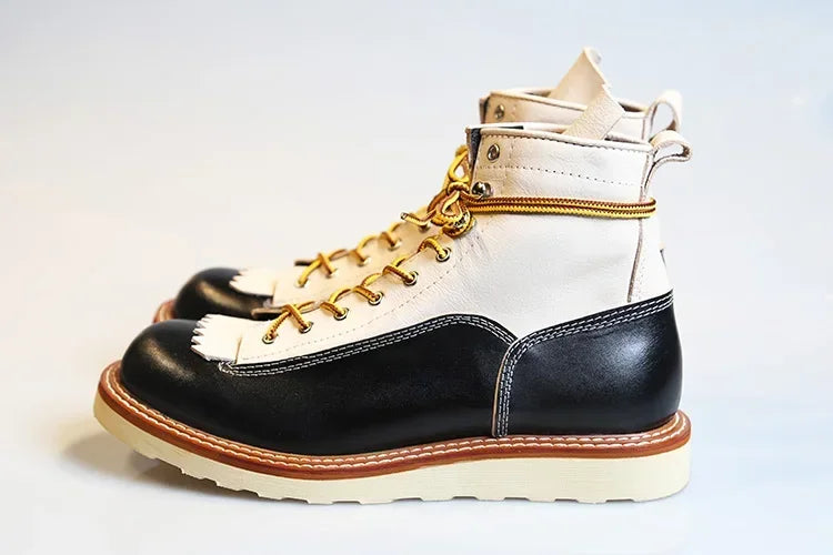 Brand New Fashion Winter Snow Boots Mens Women Color Matching Work Chelsea Handmade Locomotive Men's Shoes