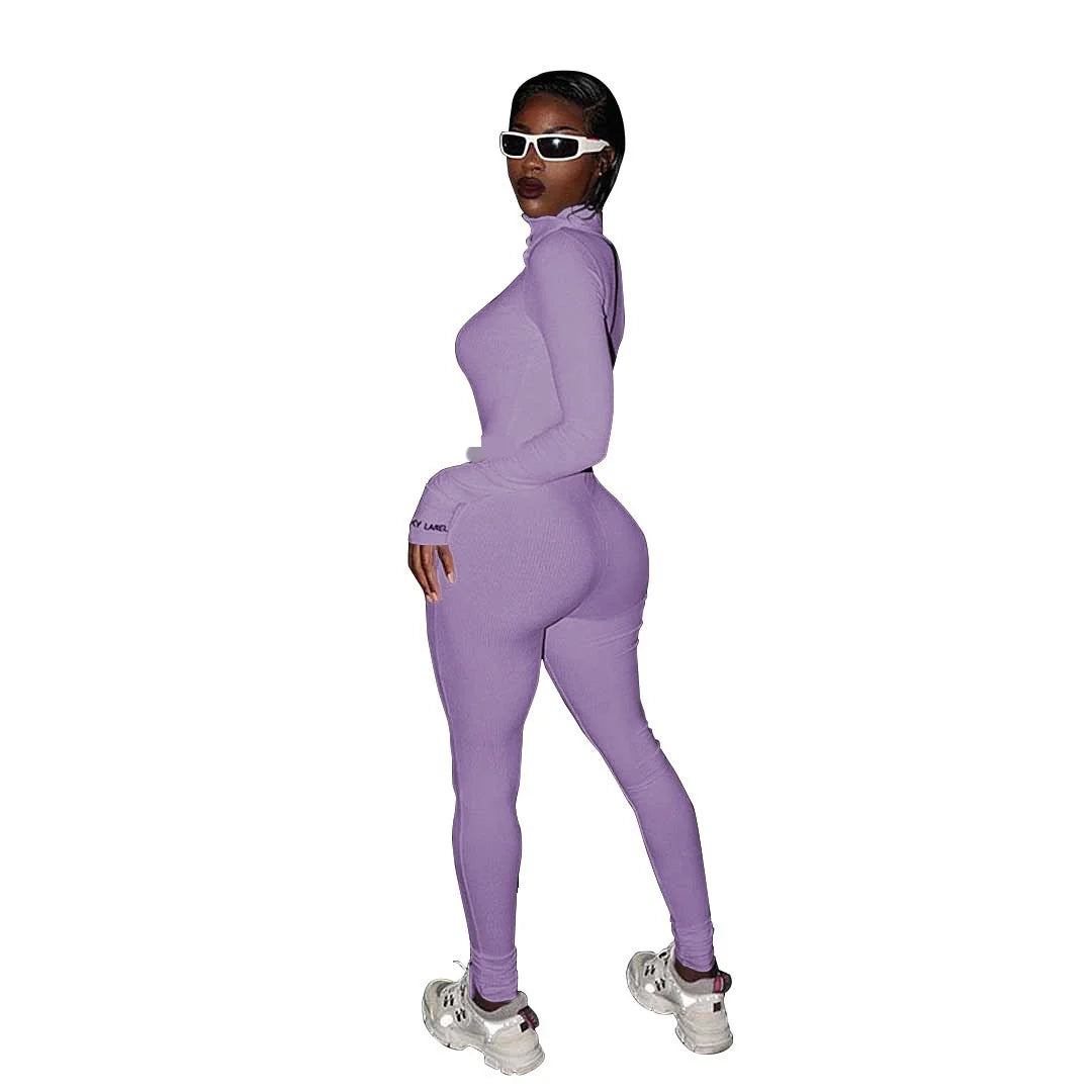 Fashion Workout Active Wear Ribbed Rompers Womens Jumpsuit Long Sleeve Fitness Embroidery Lucky Label Letter Zipper Jumpsuits