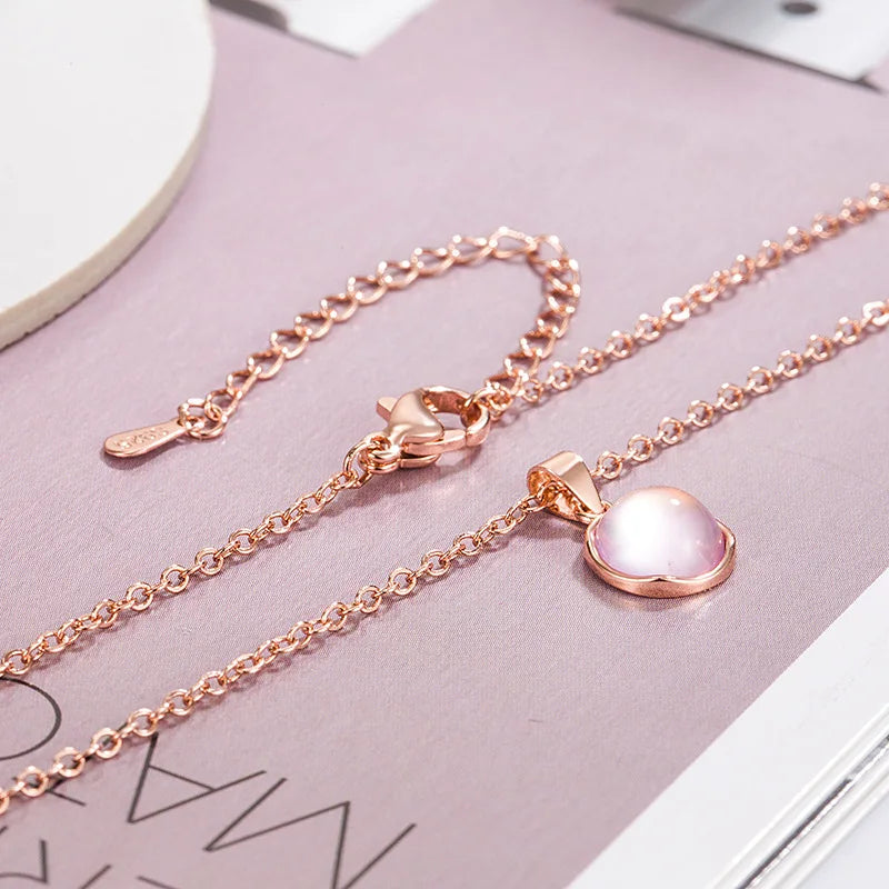 925 Sterling Silver Round Pendant Necklace with Pink Crystal Elegant Choker Wedding Jewelry Luxury Gift for Women Birthday