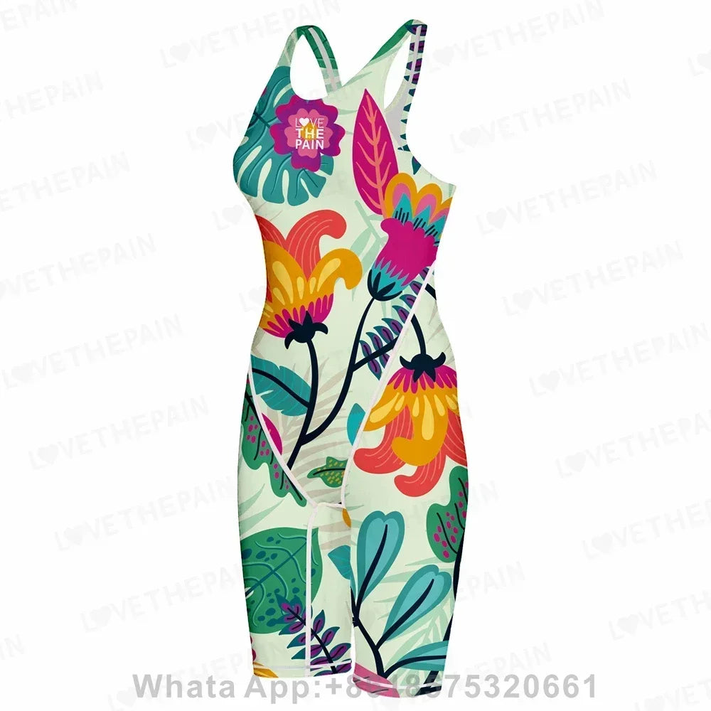 Women Open Back Kneeskin Tech Suit Swimsuit Competition Training Neck to Knee Swimsuit One-piece Jumpsuit Professional Swimsuit