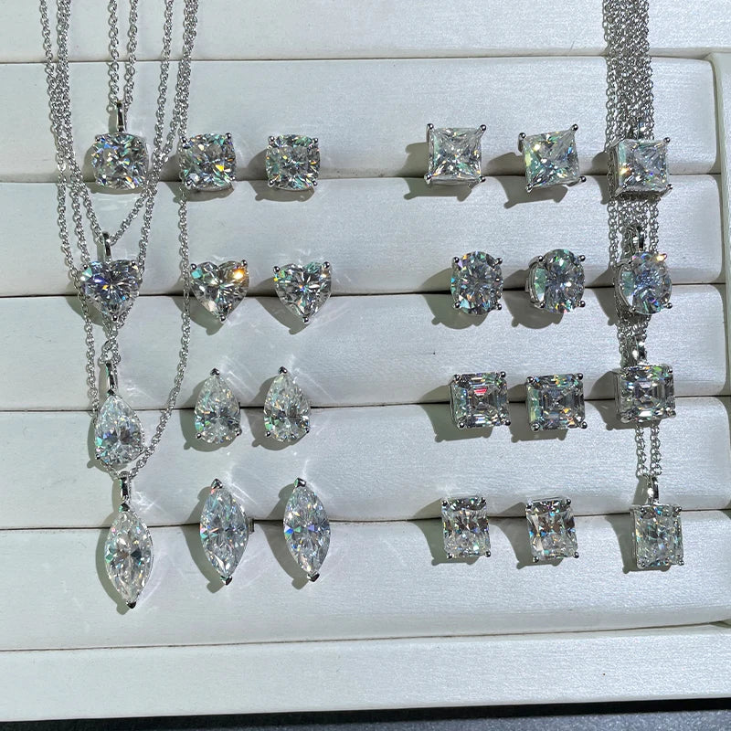 Full Shape 1-3ct Moissanite Women's Moissanite Jewelry Sets 925 Silver Plated 18k Gold D Color Necklace Earrings For Women Gift