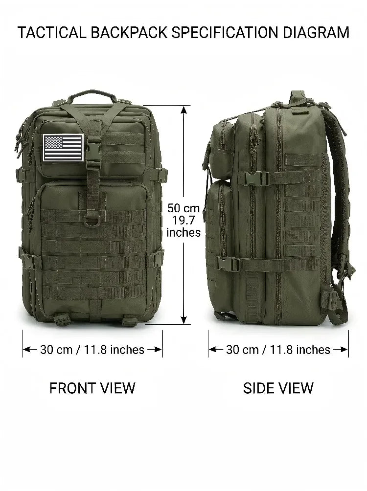 45L Tactical Fishing Backpack Molle Water Resistant Outdoor Tackle Bag Large Capacity Storage Camping Hiking Travel Rucksack Trekking Men Women Anglers Fishermen Rod Reel Gear Durable Multi Pocket Wear Resistant Lake River Se