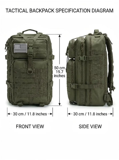 45L Tactical Fishing Backpack Molle Water Resistant Outdoor Tackle Bag Large Capacity Storage Camping Hiking Travel Rucksack Trekking Men Women Anglers Fishermen Rod Reel Gear Durable Multi Pocket Wear Resistant Lake River Se