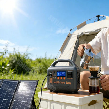 Portable Power Plant Solar Generator with Solar Panels, LiFePO4 400 W 192 Wh Power Pack, Equipped with Camping Solar+5A Charger