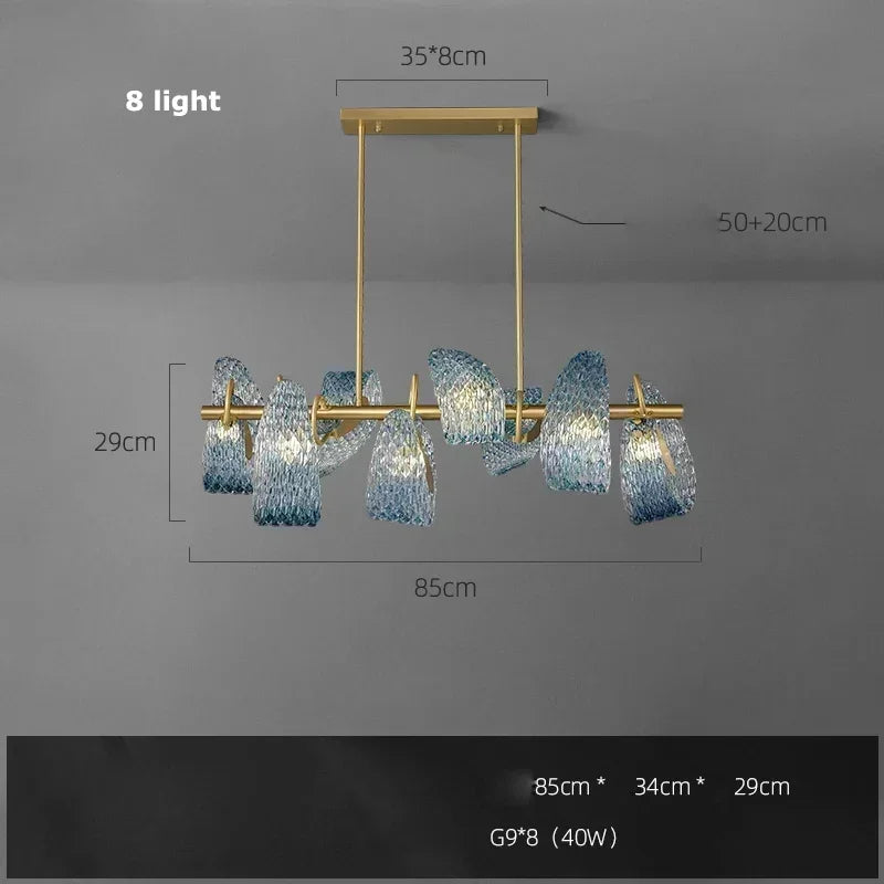 Modern Blue Glass Led Pendant Lamp Copper Designer Hanging Chandeliers for Living Room Bar Bedroom Suspension lustre Lights