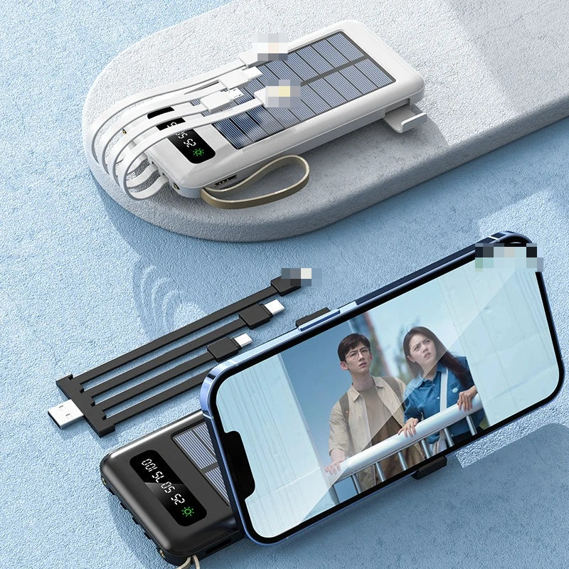 10000/20000mAh Outdoor Solar Large-capacity Mobile Power Bank for IPhone Android Phone Shared Self - Contained Cable (CCC)