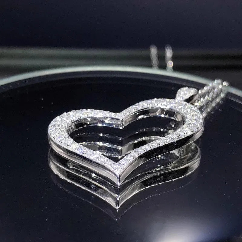 925 Sterling Silver Heart Shaped Pendant Necklace for Women Bling Bling Cubic Zirconia Love Necklace Wedding Party Jewelry Gift