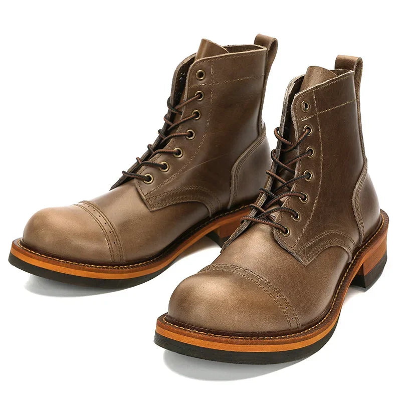 Retro Short Face Men's Winter Wear-resistant Top Layer Cowhide Short Boots Motorcycle Short Boots