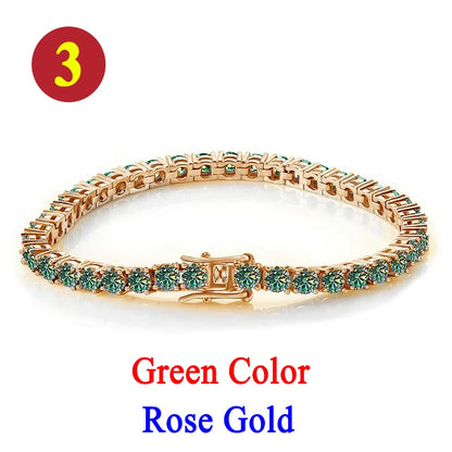 Colorful 3mm Luxury  Certified Moissanite Tennis Chain For Women 925 Sterling Silver Man Moissanite Bracelet Chain Hip hop