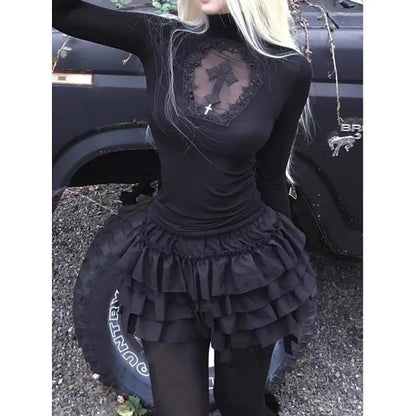 2026 Korean Punk Subculture Print Short Sleeve T-shirts Y2K Harajuku Gothic Loose Tees Streetwear Retro 2000s Vintage Women Tops