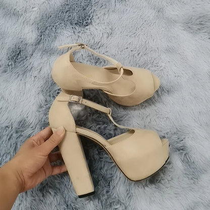 Platform Open Toe High Heels Summer Women Ankle Strap Sandals Sexy 14cm High Heels Buckle Thick Pumps Wedding Jazz Dance Shoes