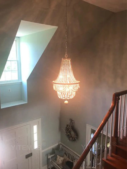 French Country white wood Bead Chandelier dining room bedroom princess Decorative chandelier 3/5 lights hanging light fixture