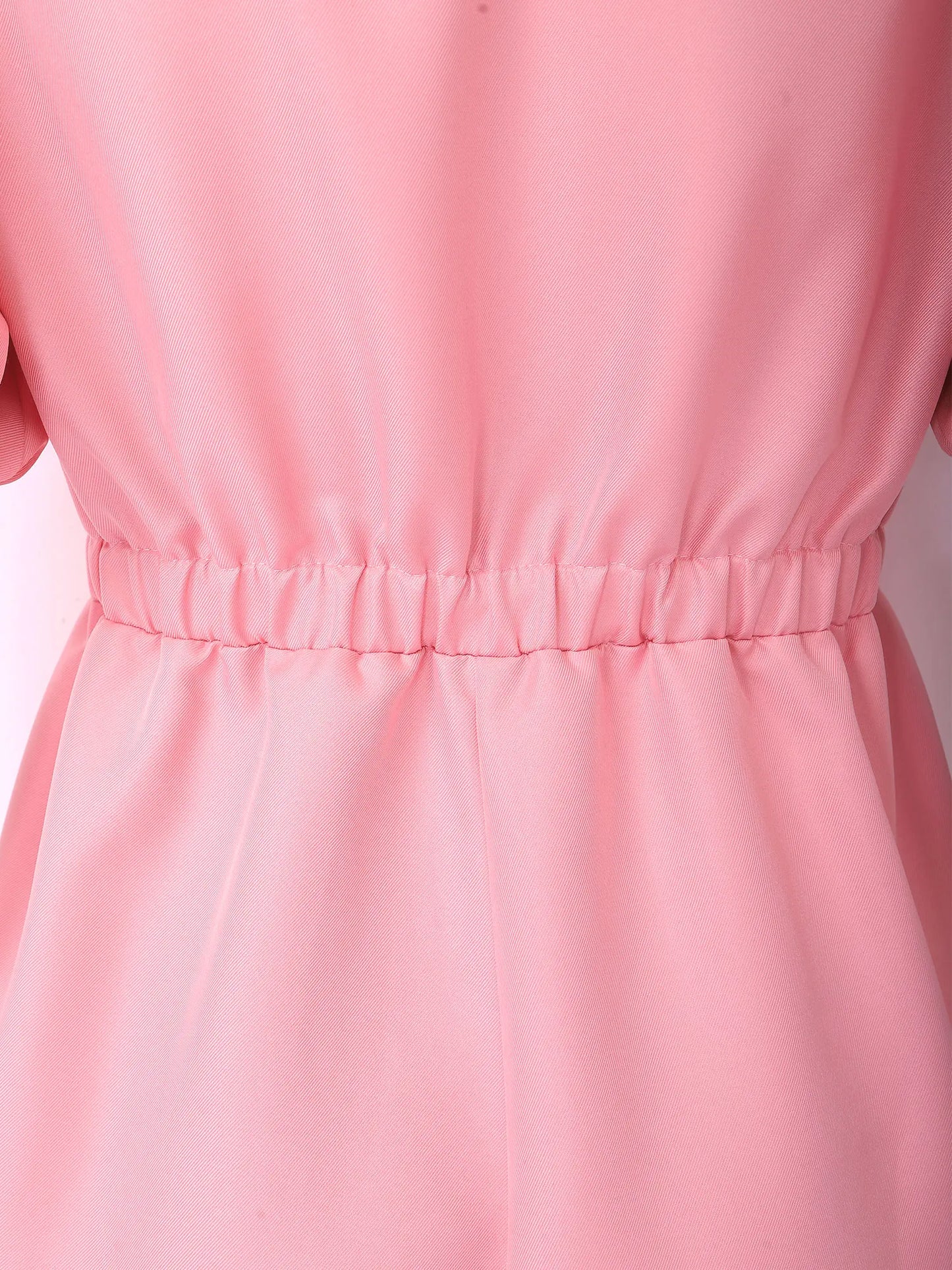 Fashion Women Short Puff Sleeve Romper Lapel Front Button Elastic Waist Shorts Jumpsuit for Office Vacation Casual Clothing