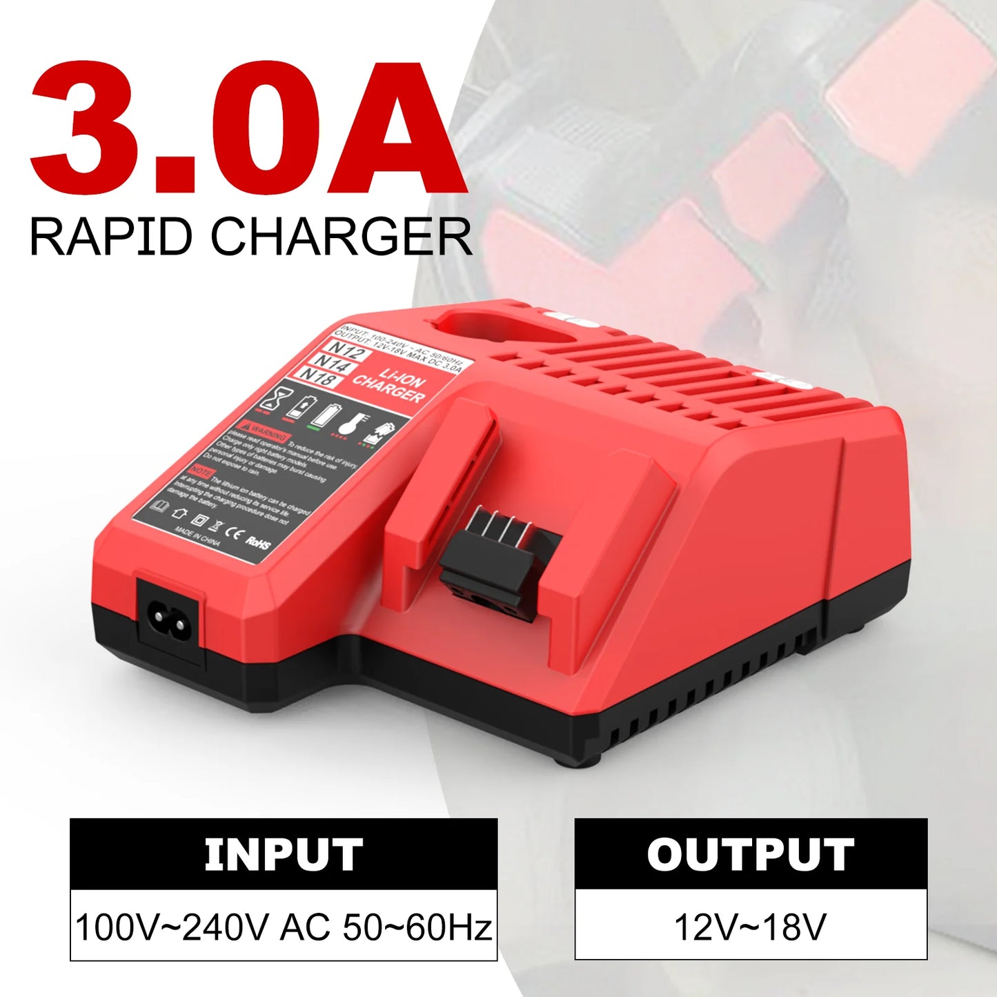 Rapid Charger 3A Li-Ion Battery Charger For Milwaukee 12V 18V M12 M18 Dual Port Lithium Battery Charger 48-11-2420 48-11-1840