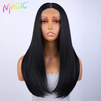 Magic Hair Synthetic Lace Front Wigs For Black Women Straight Bob Wigs 22 inch Easy Wear Ombre Brown Blonde Wig Cosplay Wig