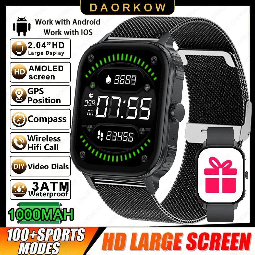 2026 1000mAh Large Battery 2026 New 2.04" HD Display Health Monitor Smart Watch Bluetooth Call IP68 Waterproof Sports Smartwatch