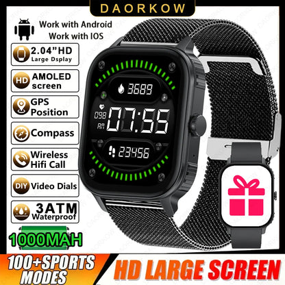 2026 1000mAh Large Battery 2026 New 2.04" HD Display Health Monitor Smart Watch Bluetooth Call IP68 Waterproof Sports Smartwatch