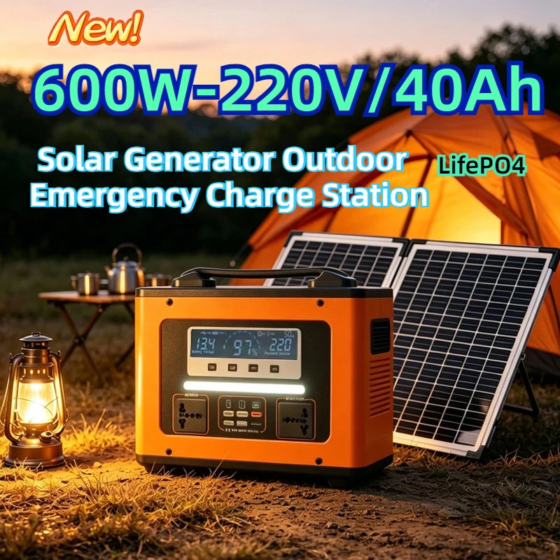 LiFePO4 600W Portable Power Station AC 220V 40Ah Solar Generator Storage Energy Power Bank for Camping Travel RV Home Emergency