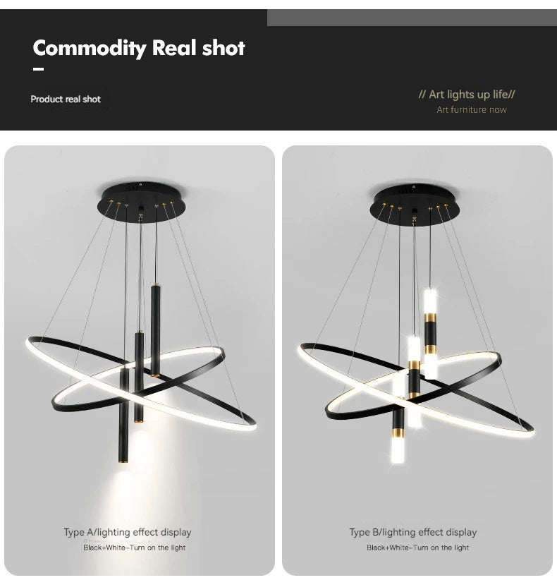 Modern Round LED Chandeliers for Living Room Dining Room Kitchen Island Luster Pendant Lights Fixture Home Decor Indoor Lighting
