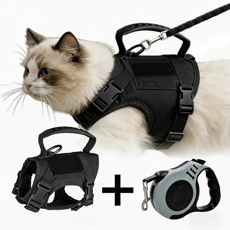 Escape Proof Cat Harness with Retractable Leash Set Adjustable Vest Harness with Handle for Outdoor Walking for Kitten Small Dog