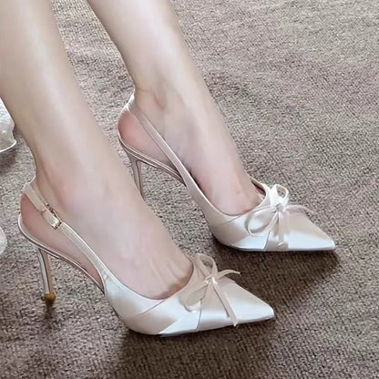 Luxury High Heels Sandals Bow Pointed Toe Women's Shoes Sexy Pumps Slippers Elegant Party Fashion Slides Stilettos Mujer Zapatos