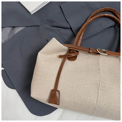 CLAREGQI  Women's Large Capacity Canvas Tote Bag, Leather Handle Shoulder Underarm Bag, Versatile Casual Commuter & Travel Handb
