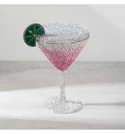Alizekerr Cocktail Glass Shaped Rhinestone Evening Bags Luxury Designer Gorgeous Crystal Metal Purses And Handbags Wedding Party