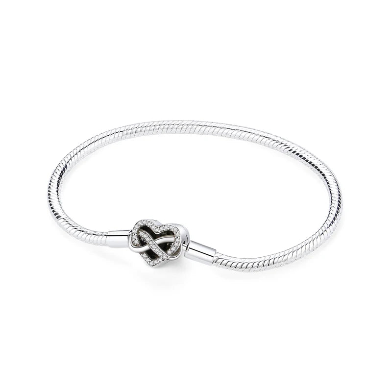 Original 925 Sterling Silver Bracelets Bangles Love Heart Clip Charms Beads Snake Chains For Women Rose Gold DIY Luxury Jewelry